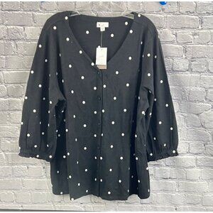 J.Jill Black & White Polka Dot Cotton Button-Up Blouse 2X